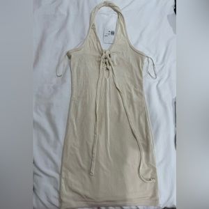 Lace up mini halter dress